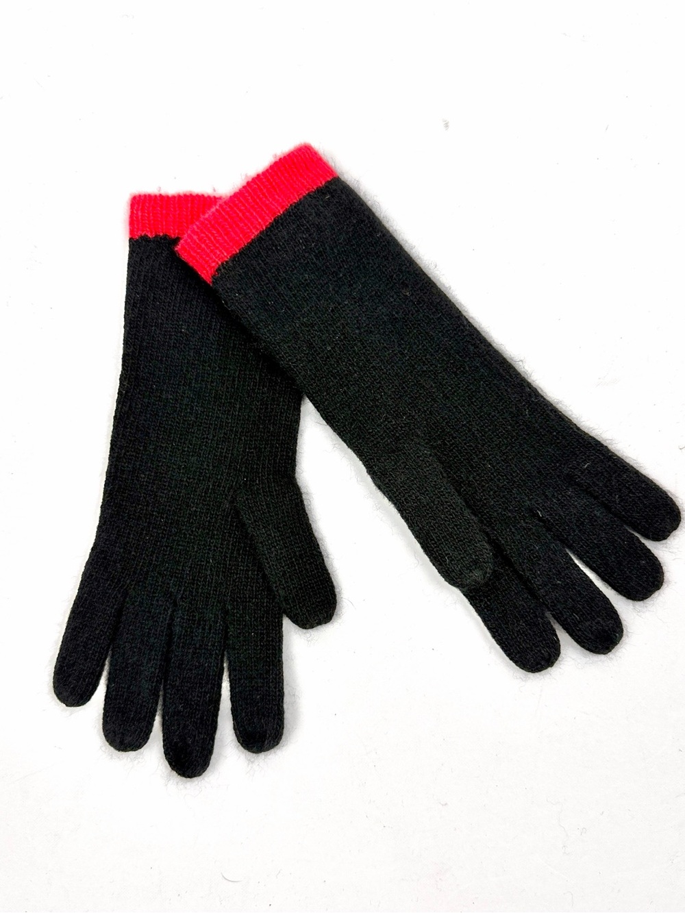 Nordstrom Wool Cashmere Knit Gloves Black with Red Trim
